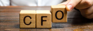 Fractional CFO for startups spells CFO with wooden blocks on a desk